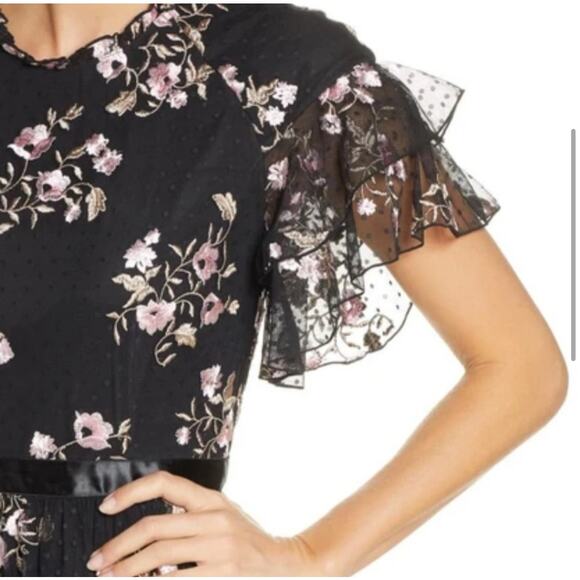 Rachel Parcell Black and Pink Floral Tiered Ruffle Dress Size S - Picture 2 of 10